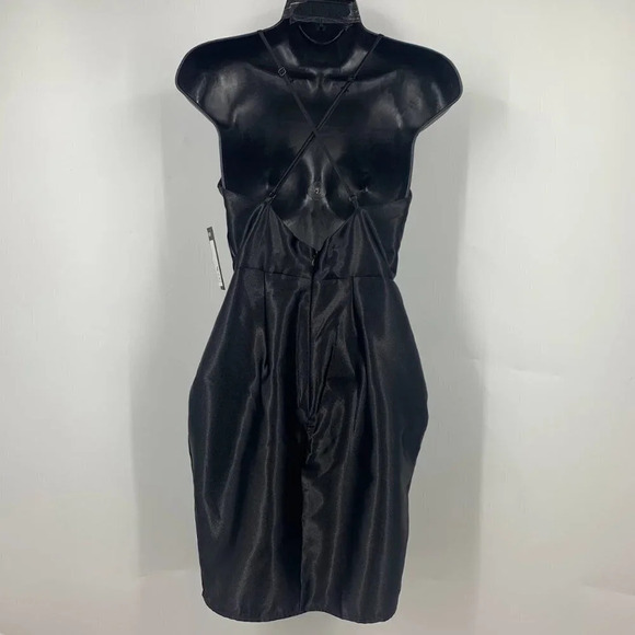 Jump Apparel Nordstrom Black Satin V-Neck Cross Back Mini Dress Size 3/4 NWT - Picture 3 of 14